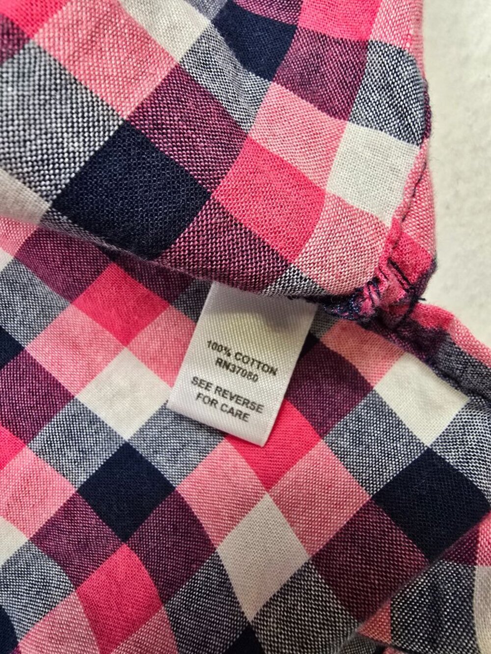 Cato Woman Pink & Navy Plaid Button-Up Shirt 22/24W 100% Cotton 3/4 Sleeves - Picture 4 of 5